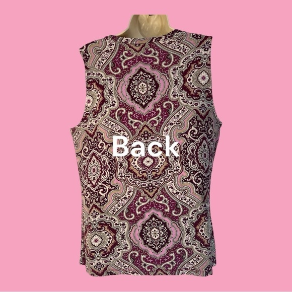 Ann Taylor Sleevless Damask-like Pattern in Pinks and Taupe, Peek-a-Boo Neck L - Picture 3 of 8